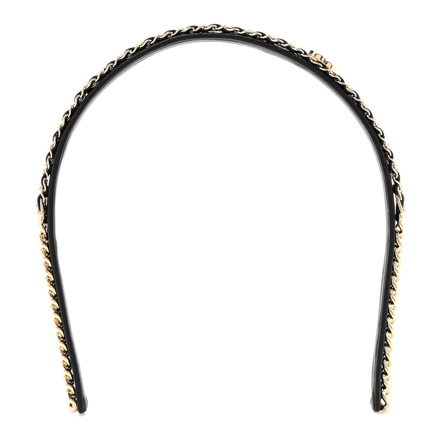 Chanel Metal Lambskin Crystal CC Chain Headband Gold Black 1 of 6