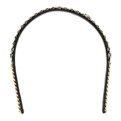 Chanel Metal Lambskin Crystal CC Chain Headband Gold Black 1 of 6
