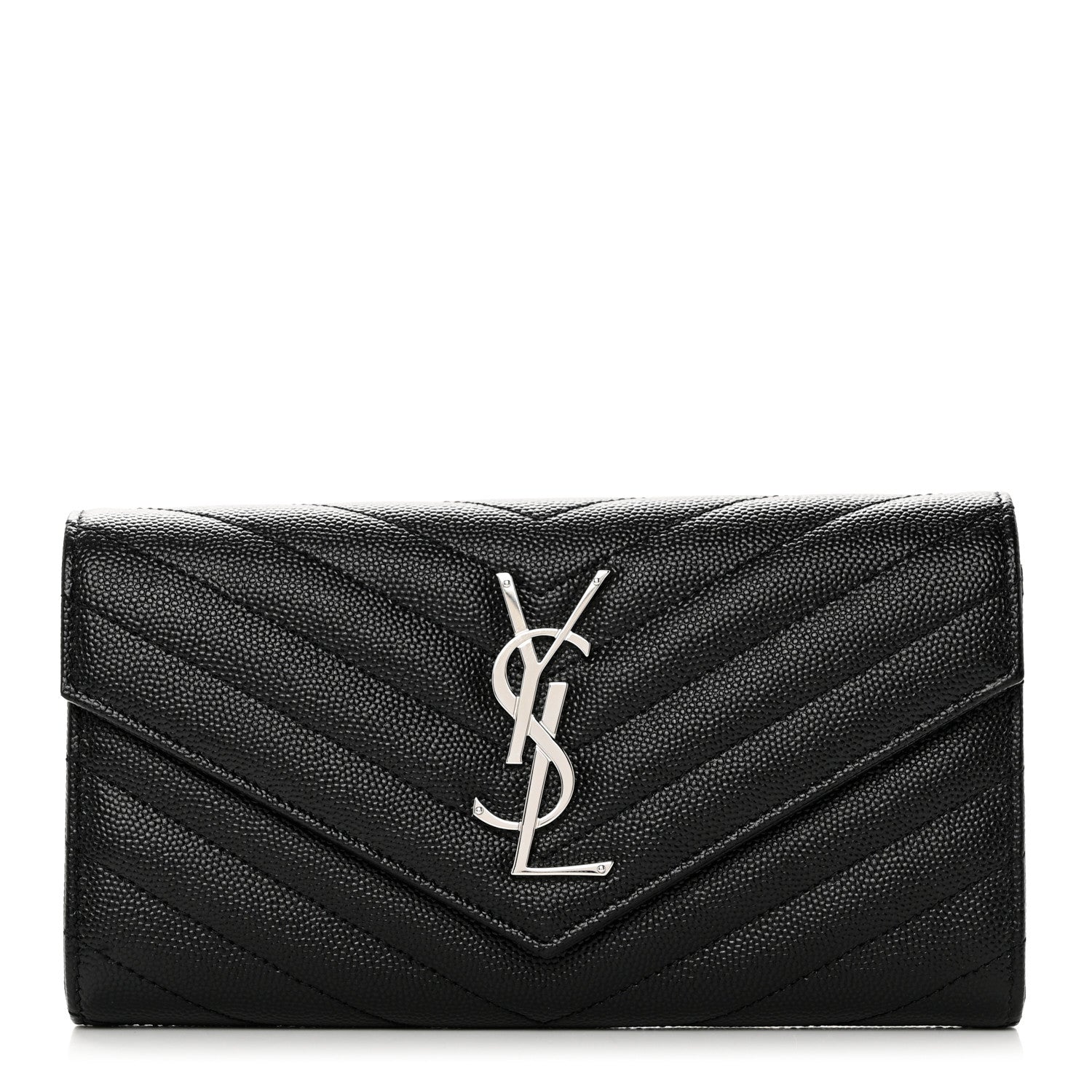 Saint Laurent Grain De Poudre Matelasse Chevron Monogram Flap Wallet Black 1 of 7