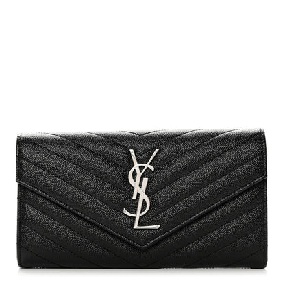 Saint Laurent Grain De Poudre Matelasse Chevron Monogram Flap Wallet Black 1 of 7