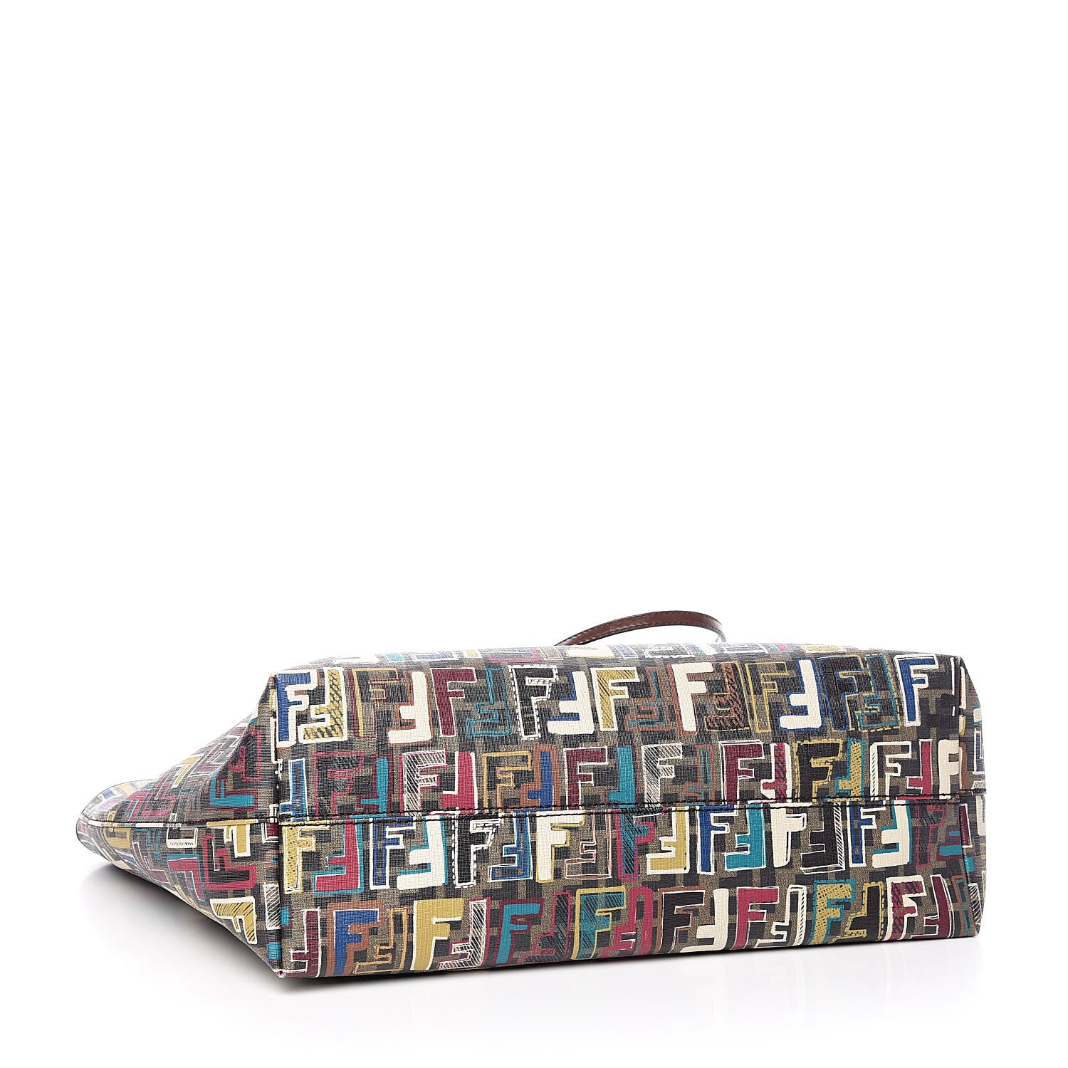 Fendi Zucca Spalmati Vitello FF Multicolor Medium Roll Tote Tobacco Multicolor Marrone 4 of 10