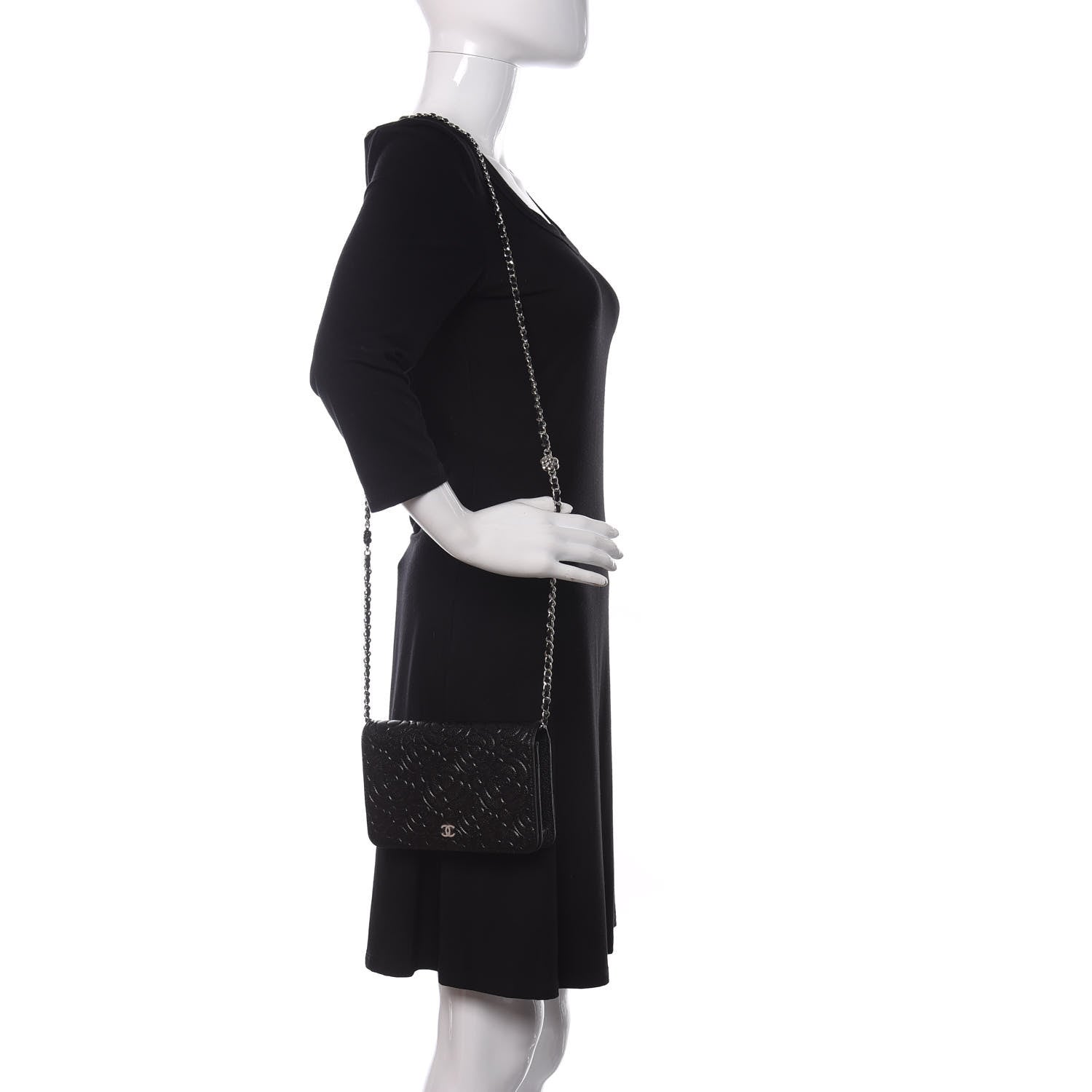 Chanel Caviar Camellia Embossed Wallet On Chain WOC Black 1 of 10