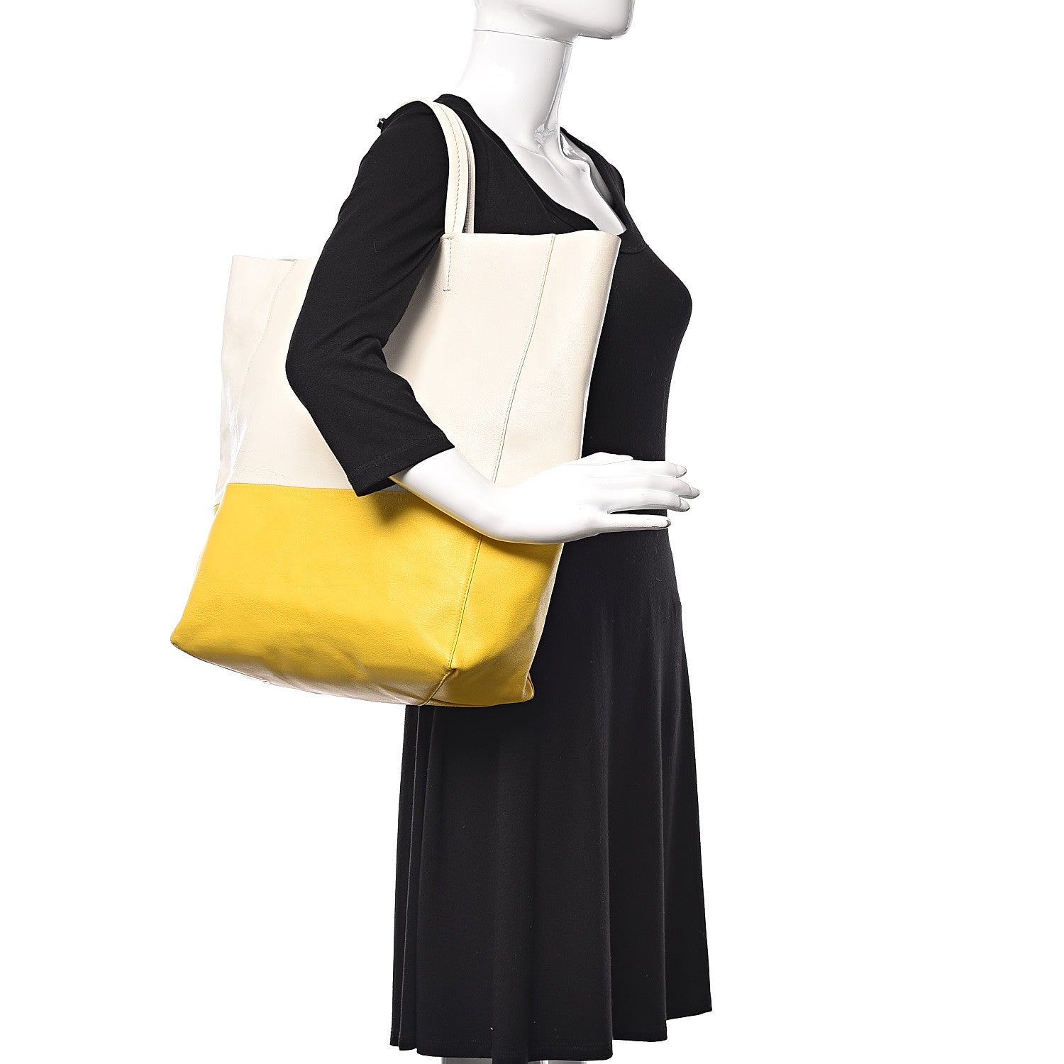 Celine Lambskin Vertical Bi-Cabas White Sun Yellow 2 of 29