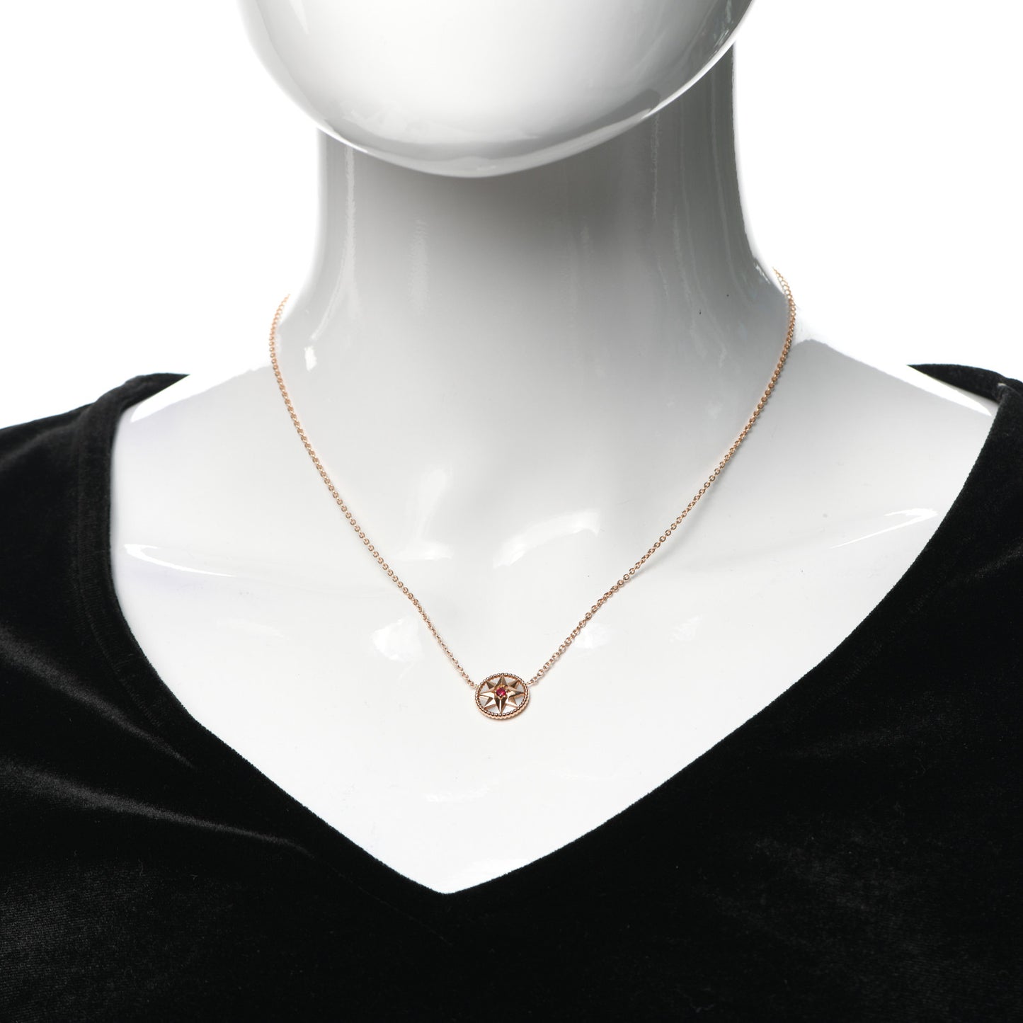 18K Rose Gold Ruby Mother of Pearl Rose Des Vents Necklace