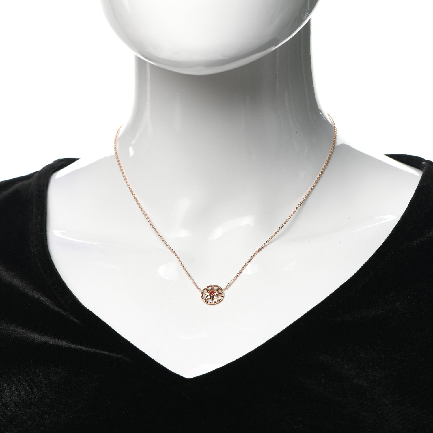 Christian Dior 18K Rose Gold Ruby Mother of Pearl Rose Des Vents Necklace 2 of 7