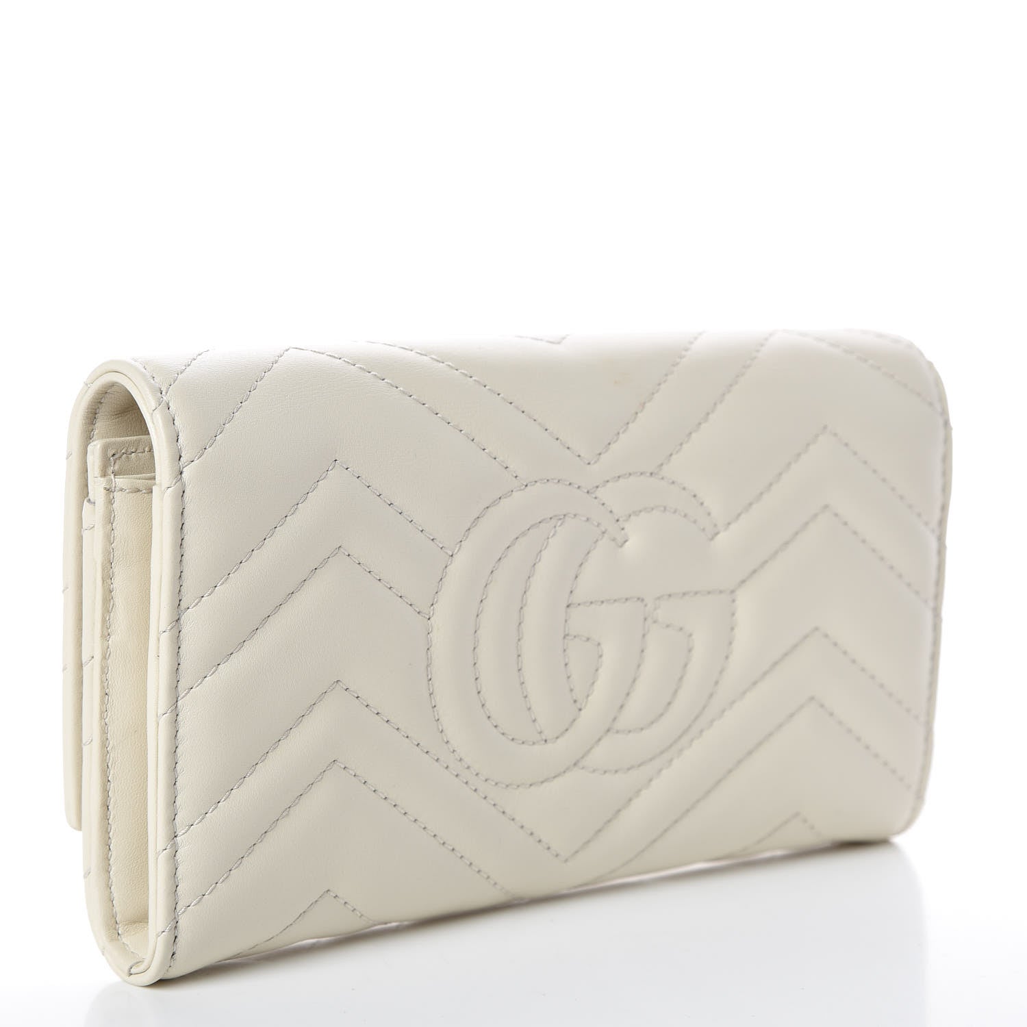 Gucci Calfskin Matelasse GG Marmont Continental Wallet Mystic White 3 of 9