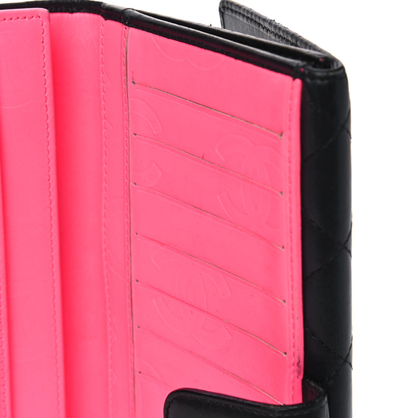 Calfskin Quilted Cambon Long Double Wallet Black