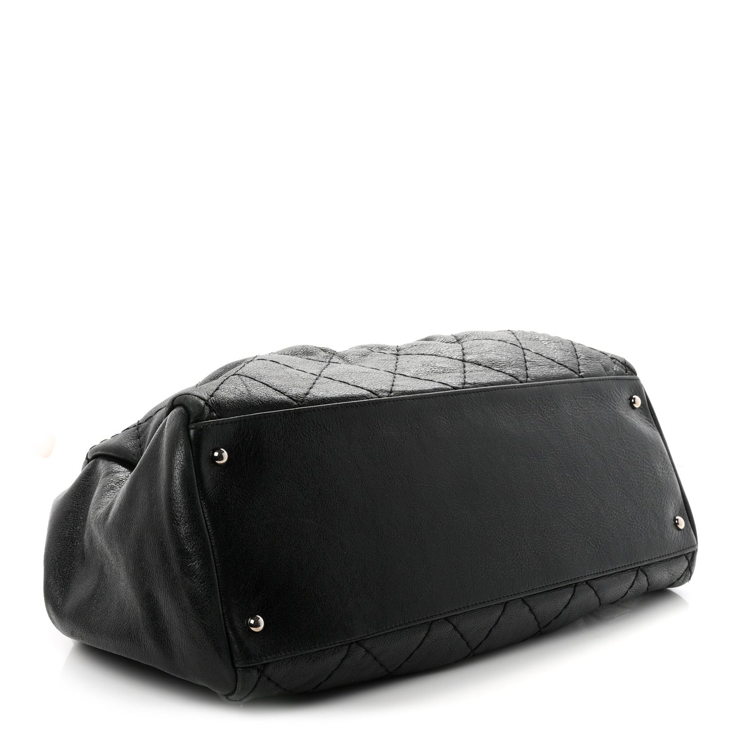 Glazed Calfskin Large On The Road Large Frame Tote Black