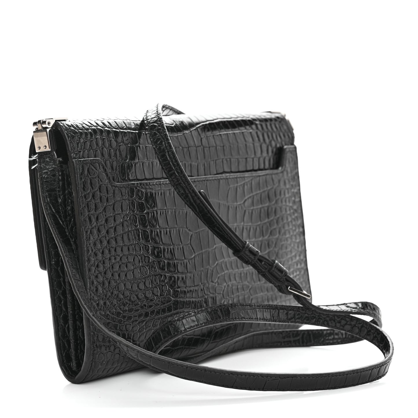 Calfskin Crocodile Embossed Monogram Mini Uptown Crossbody Black