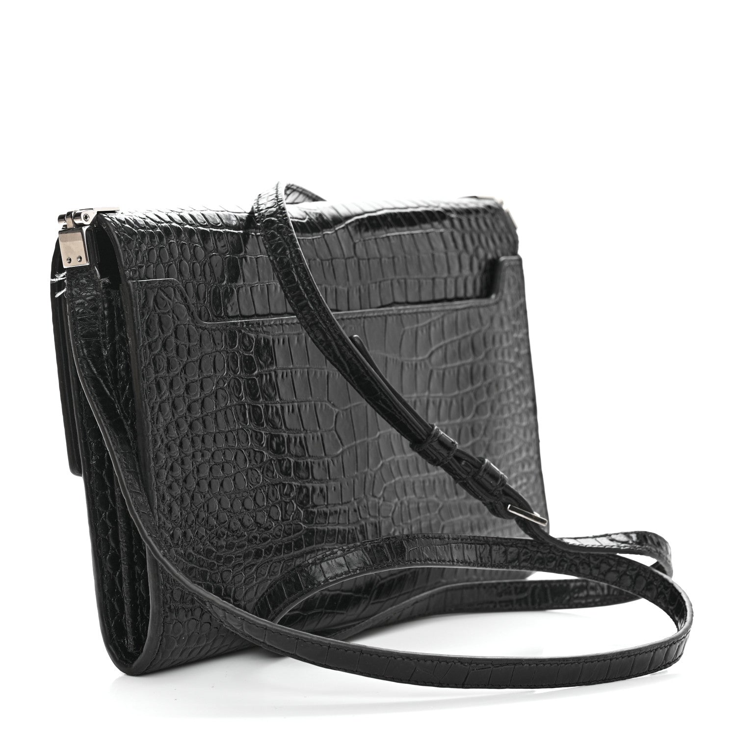 Saint Laurent Calfskin Crocodile Embossed Monogram Mini Uptown Crossbody Black 3 of 16