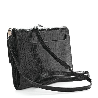 Saint Laurent Calfskin Crocodile Embossed Monogram Mini Uptown Crossbody Black 3 of 16