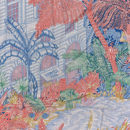 Hermes Cashmere Silk Faubourg Tropical Shawl 140 Gris Chine Rose 5 of 15