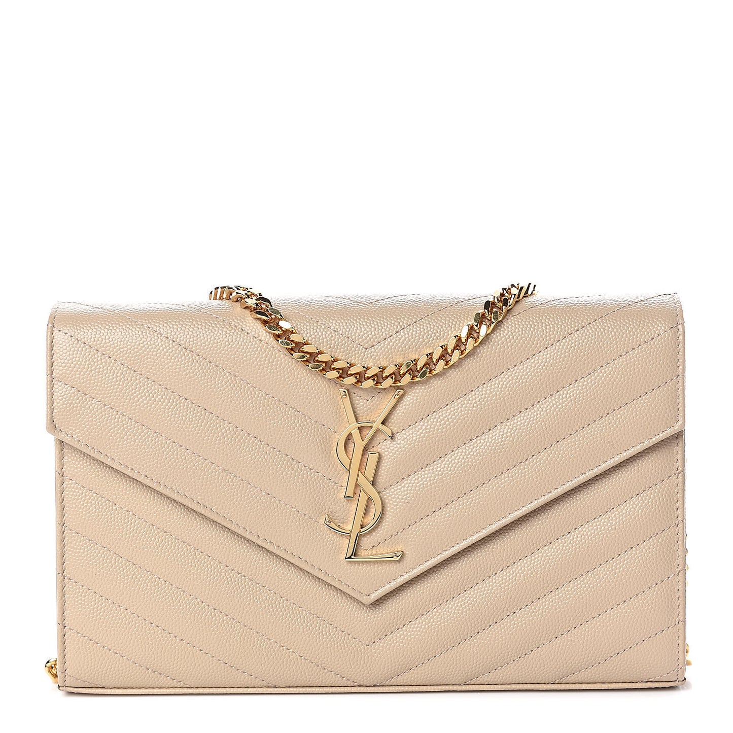 Grain De Poudre Matelasse Chevron Monogram Chain Wallet Nude Powder