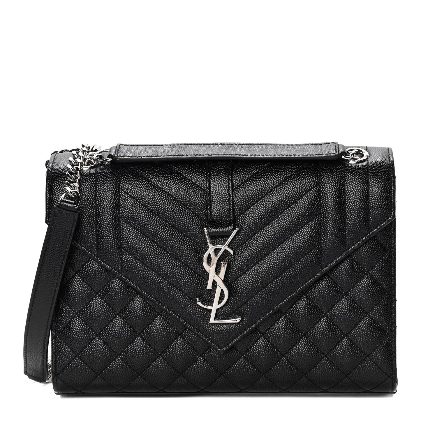 Grain De Poudre Textured Mixed Matelasse Triquilt Medium Monogram Satchel Black