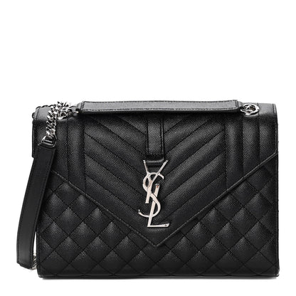 Saint Laurent Grain De Poudre Textured Mixed Matelasse Triquilt Medium Monogram Satchel Black 1 of 11