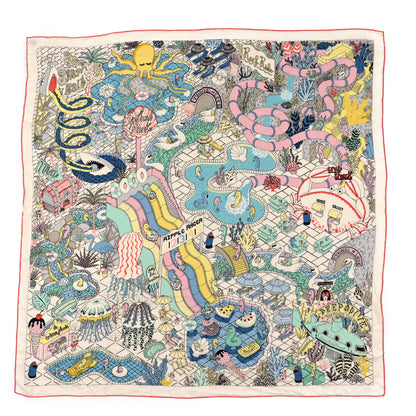 Hermes Cashmere Silk Splash Park Shawl 140 White Jaune Multicolor 1 of 4