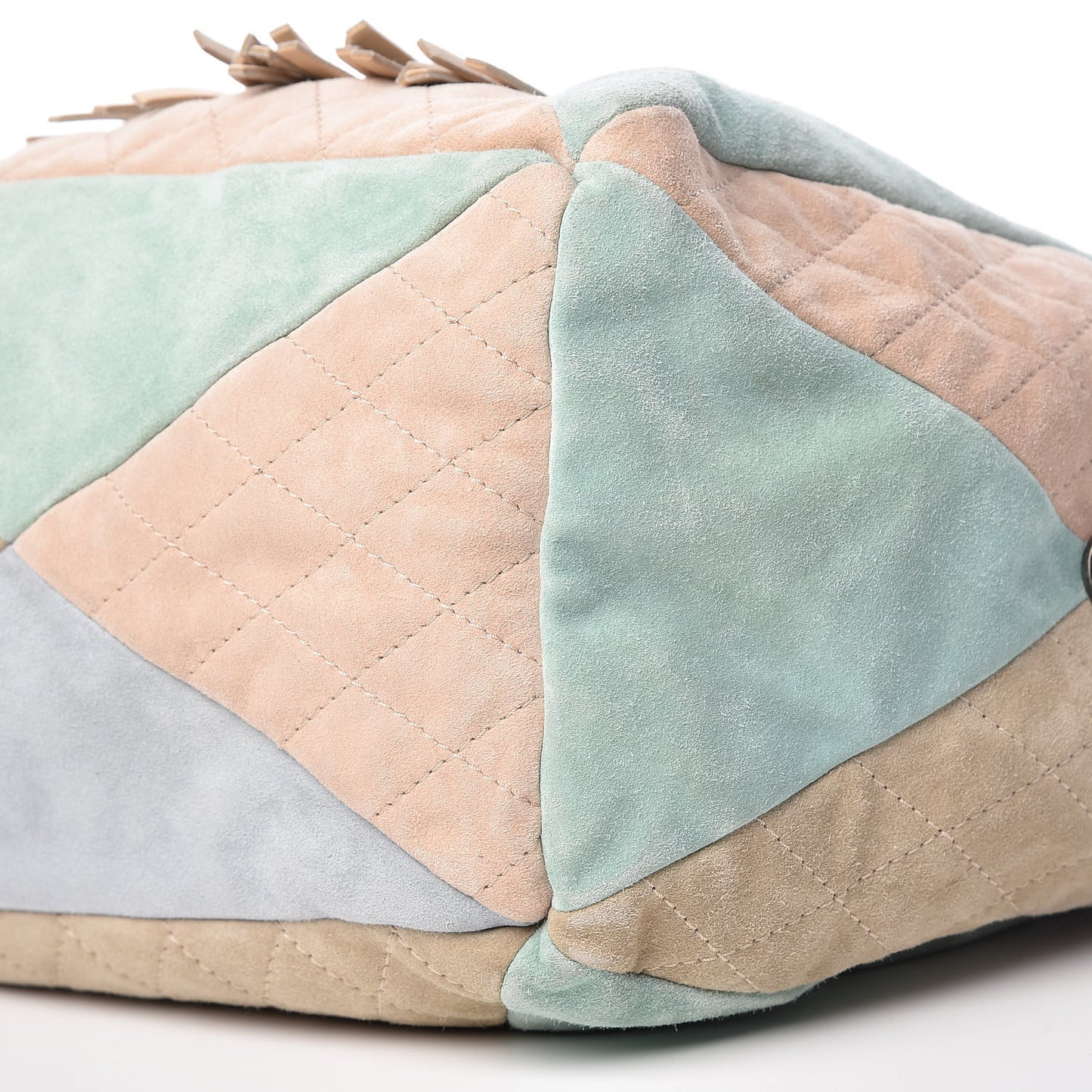 Suede Quilted Patchwork Drawstring Bag Blue Green Pink Beige