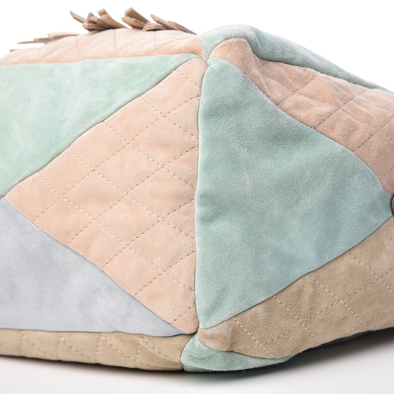 Chanel Suede Quilted Patchwork Drawstring Bag Blue Green Pink Beige 11 of 11