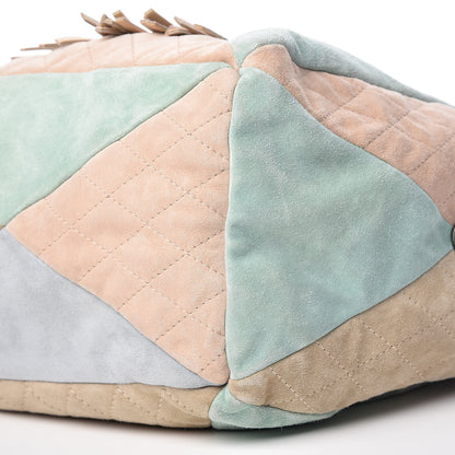 Chanel Suede Quilted Patchwork Drawstring Bag Blue Green Pink Beige 11 of 11