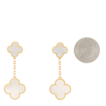 Van Cleef & Arpels 18K Yellow Gold Mother of Pearl 2 Motifs Magic Alhambra Earrings 2 of 4
