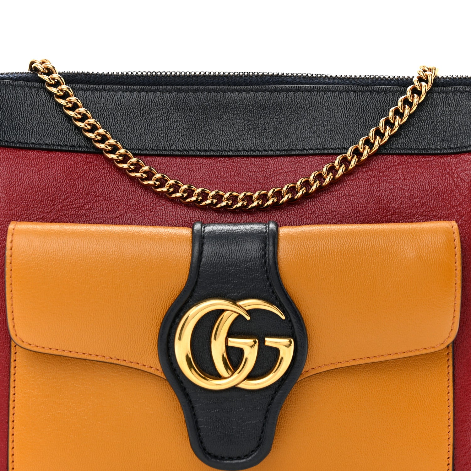 Gucci New Sakai Calfskin Lux Tri-Color Dahlia Chain Shoulder Bag New Cherry Red Sun Oil Blue 8 of 13
