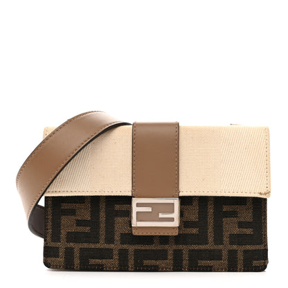 Fendi Fabric Jacquard Canvas Vitello Grace Pequin FF 1974 Baguette Belt Pouch Tobacco Moro Grezzo Sand 1 of 14