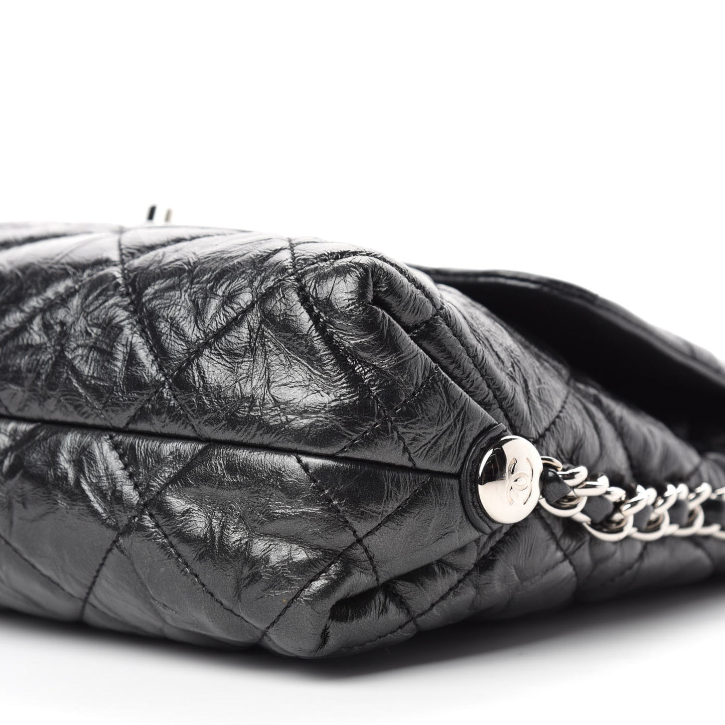 Crackled Aged Calfskin Big Bang Flap Black