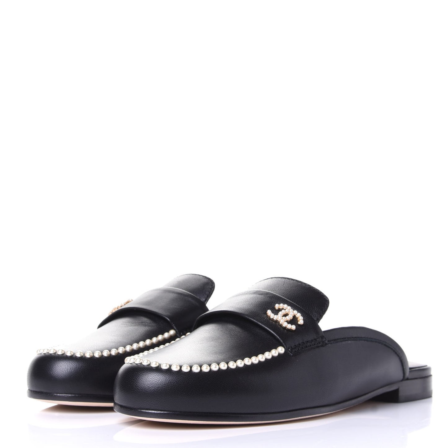 Calfskin Pearl CC Mules 37 Black