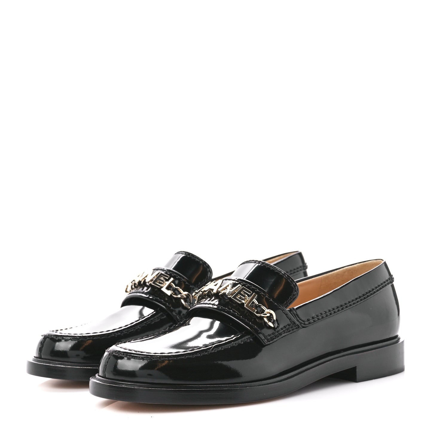 Shiny Calfskin Logo Loafers 36 Black