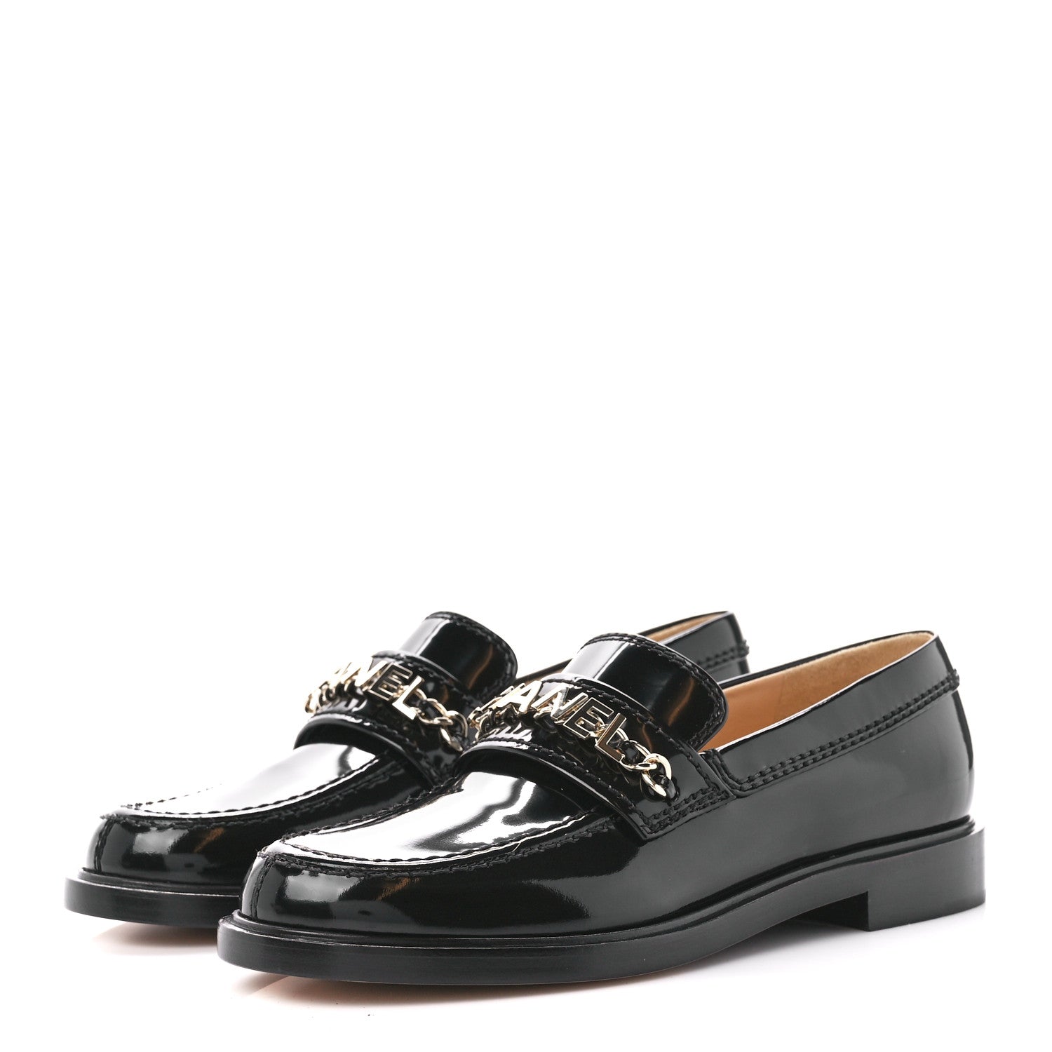 Chanel Shiny Calfskin Logo Loafers 36 Black 3 of 11
