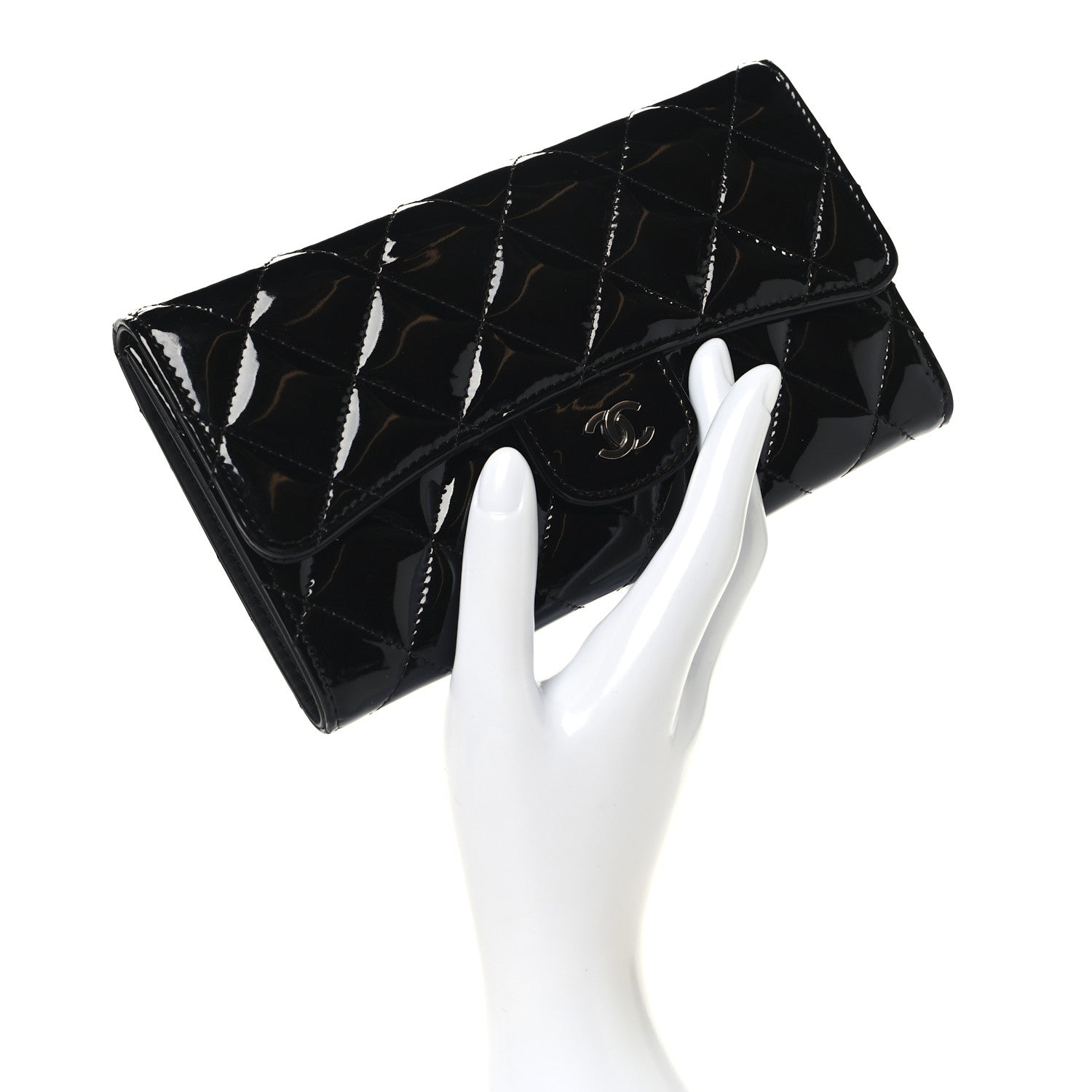 Chanel Patent Quilted Large Flap Wallet Black 2 of 9
