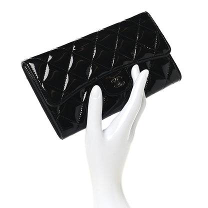 Chanel Patent Quilted Large Flap Wallet Black 2 of 9