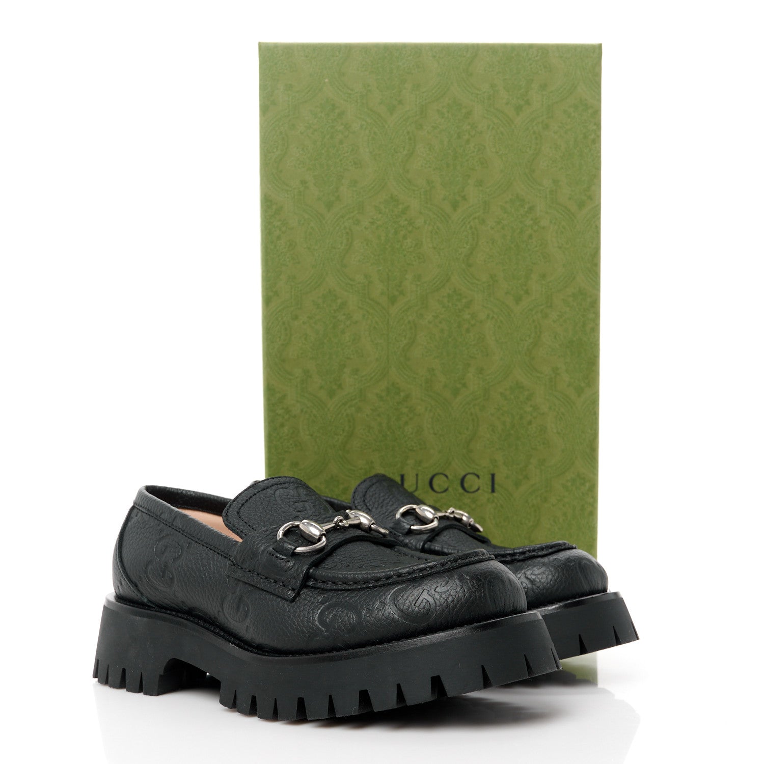 Gucci Piuma Calfskin Embossed Womens Platform Lug Sole Loafers 36.5 Black 11 of 11