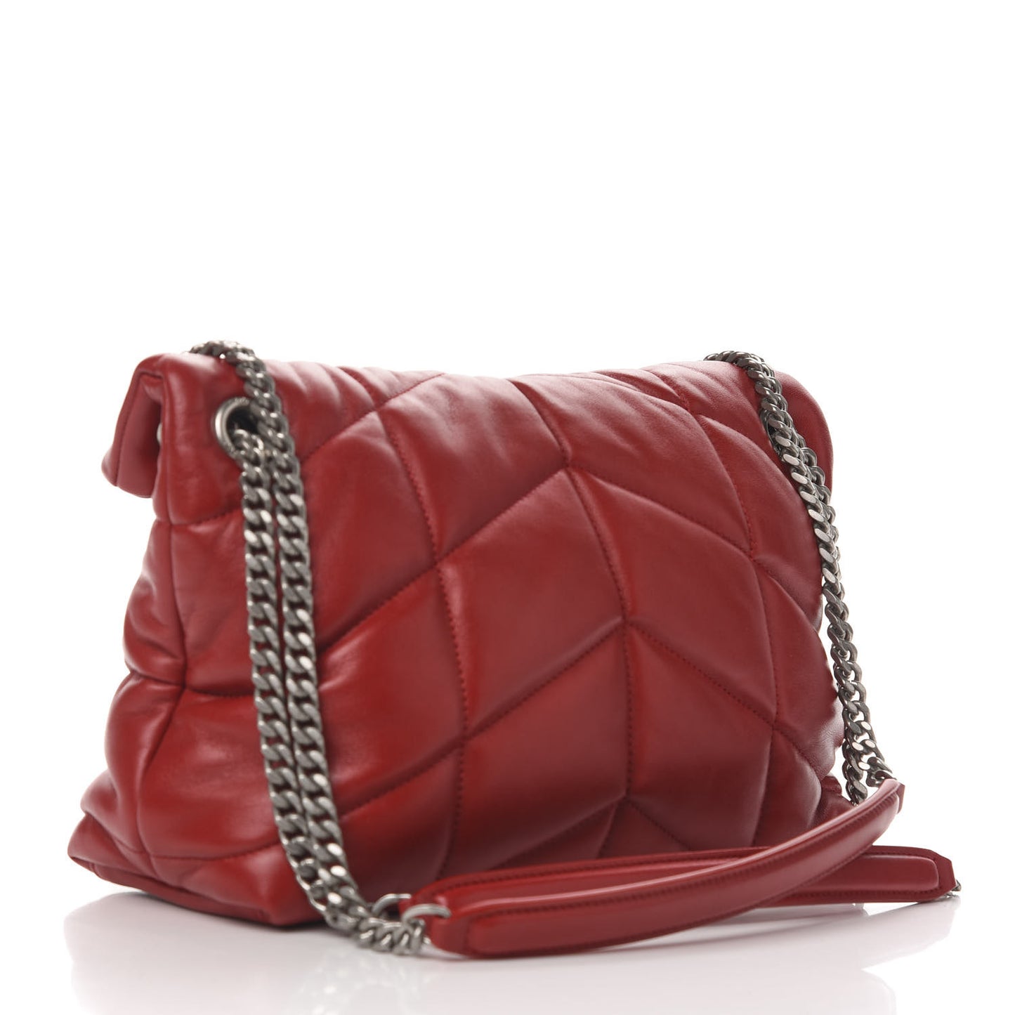 Lambskin Quilted Small Loulou Puffer Monogram Chain Satchel Red