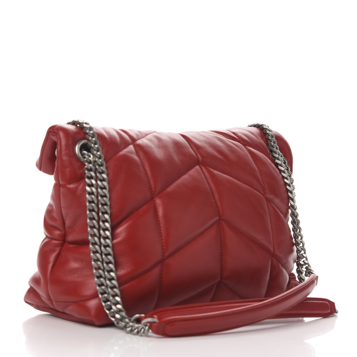 Saint Laurent Lambskin Quilted Small Loulou Puffer Monogram Chain Satchel Red 3 of 10