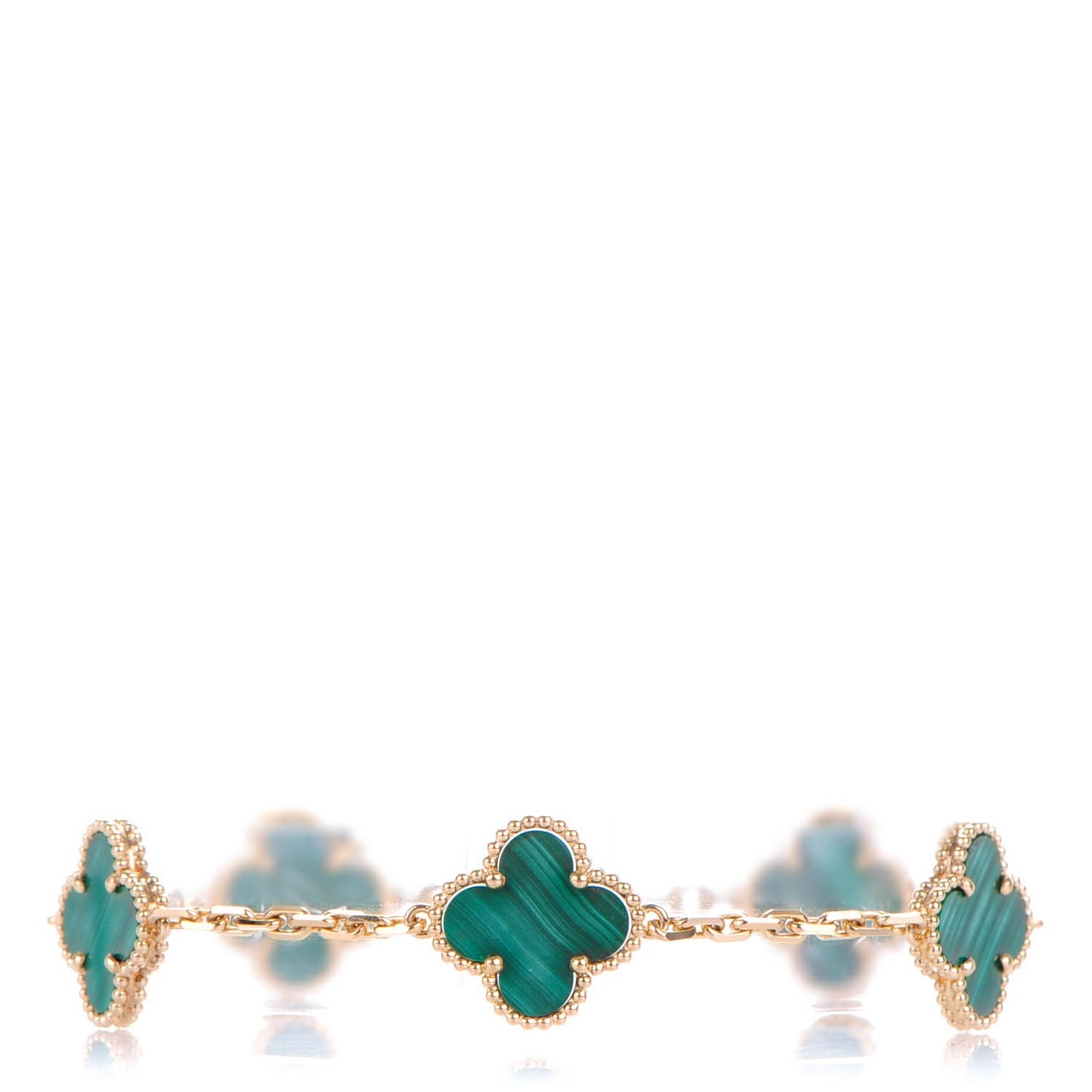18K Yellow Gold Malachite 5 Motifs Vintage Alhambra Bracelet