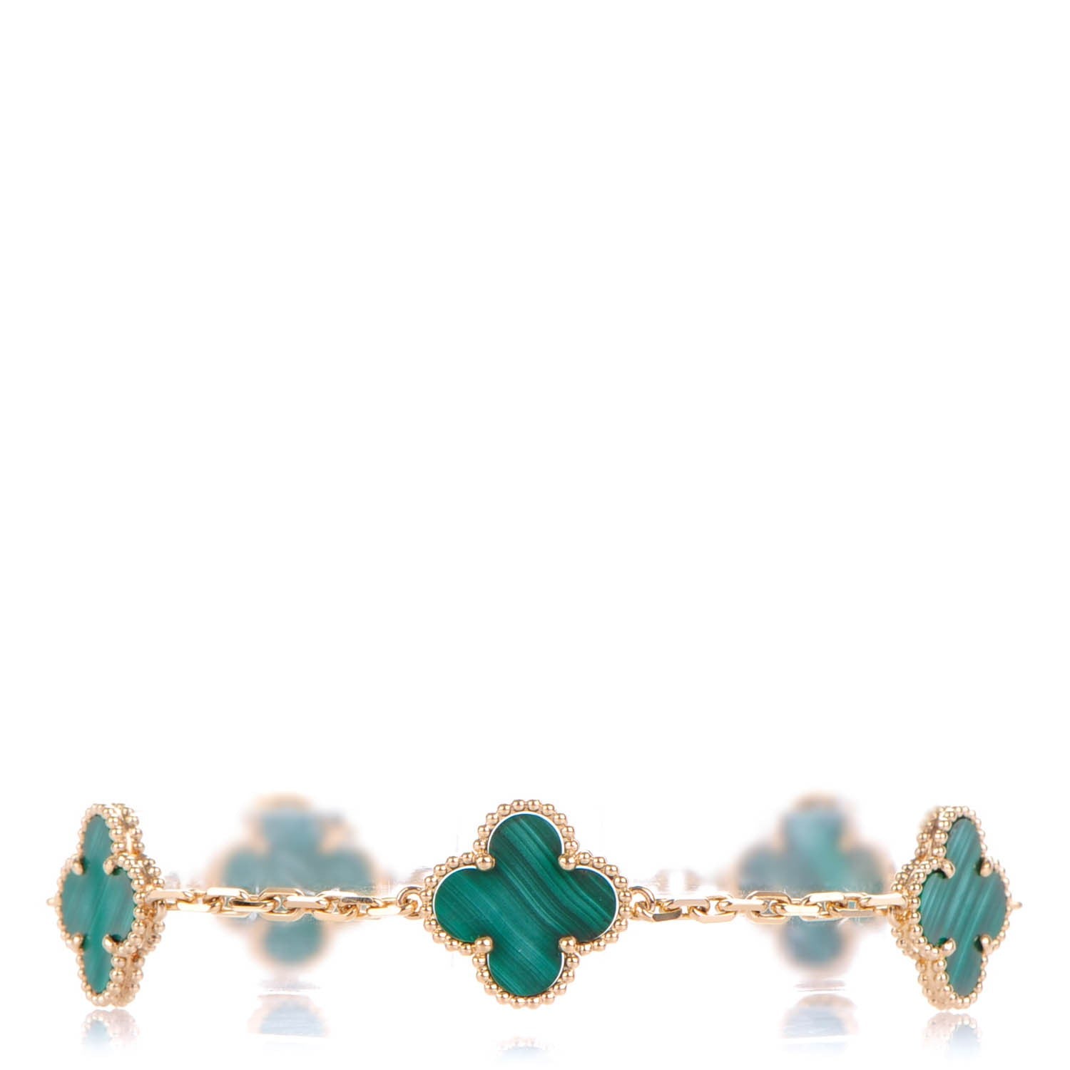 Van Cleef & Arpels 18K Yellow Gold Malachite 5 Motifs Vintage Alhambra Bracelet 1 of 5