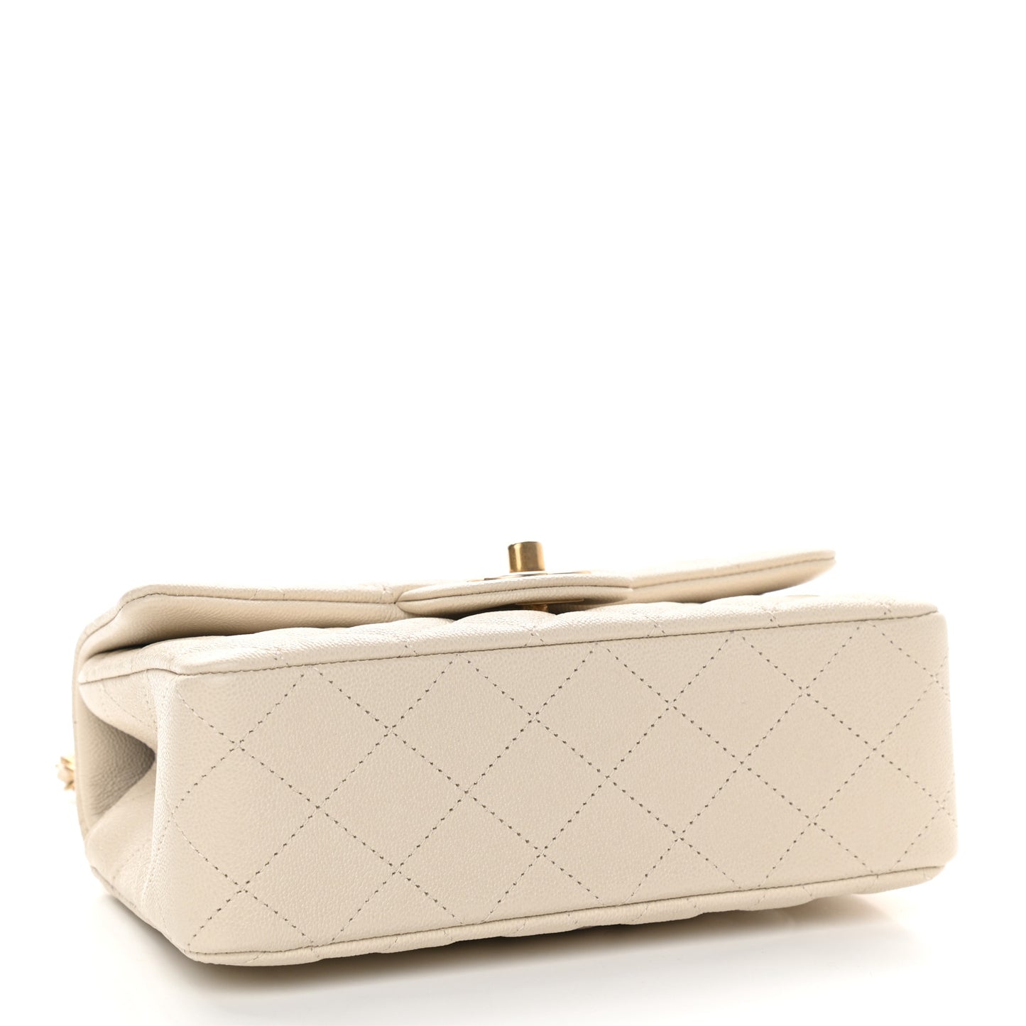 Caviar Quilted Mini Top Handle Rectangular Flap Beige