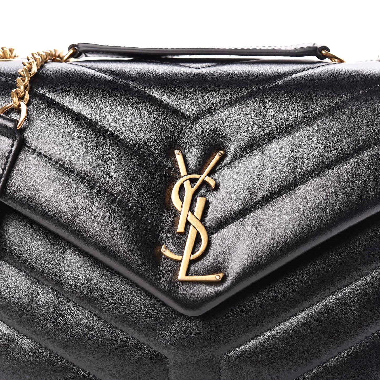 Calfskin Y Quilted Monogram Small Loulou Chain Satchel Black