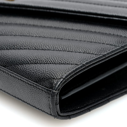 Saint Laurent Grain De Poudre Matelasse Chevron Monogram Chain Wallet Black 9 of 9