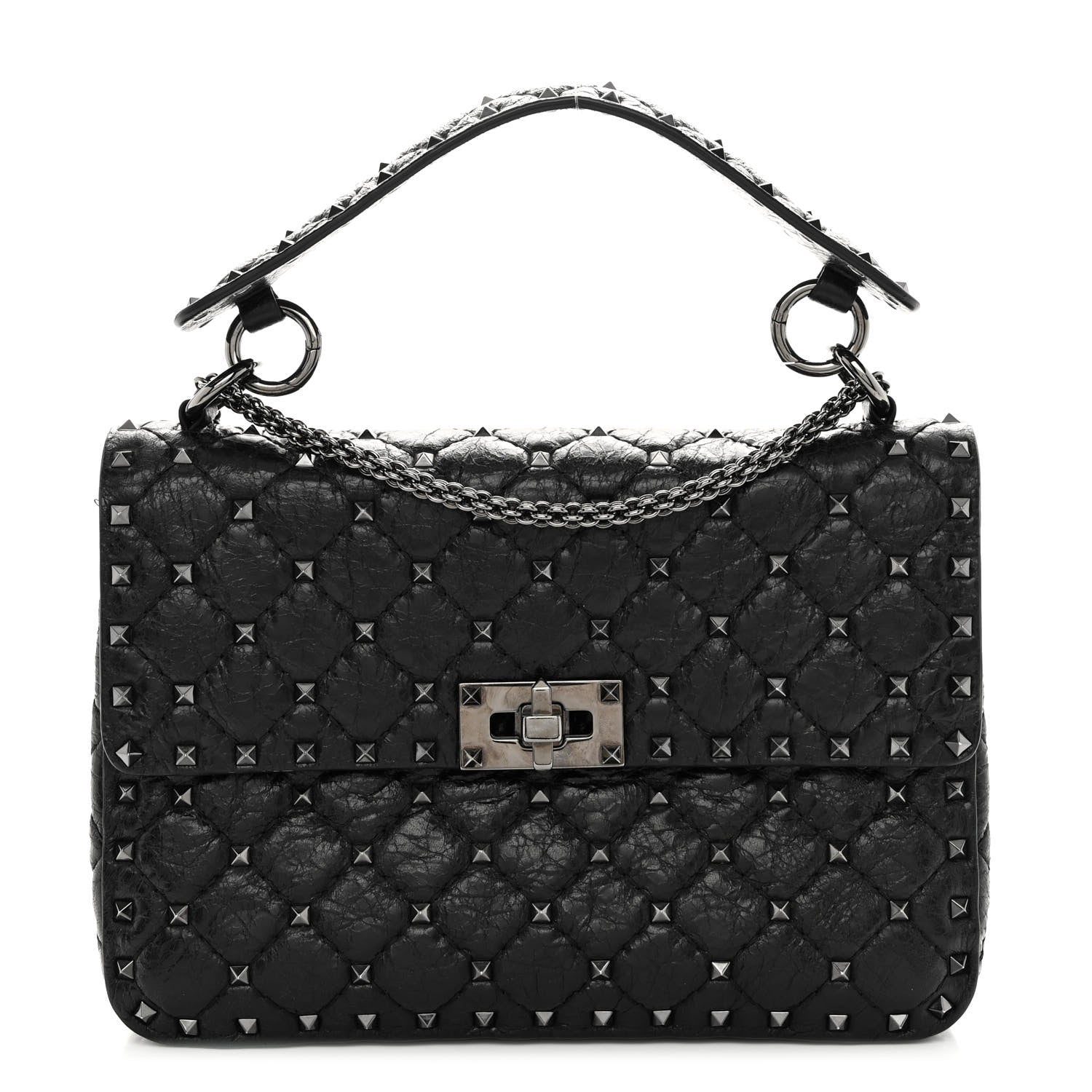 Valentino Garavani Craquele Nappa Medium Rockstud Spike Shoulder Bag Black 1 of 10