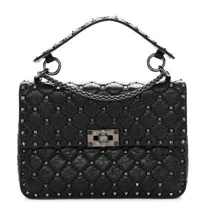 Valentino Garavani Craquele Nappa Medium Rockstud Spike Shoulder Bag Black 1 of 10