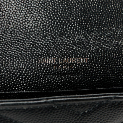 Saint Laurent Grain De Poudre Matelasse Chevron Small Monochrome Monogram Envelope Wallet Black 6 of 9