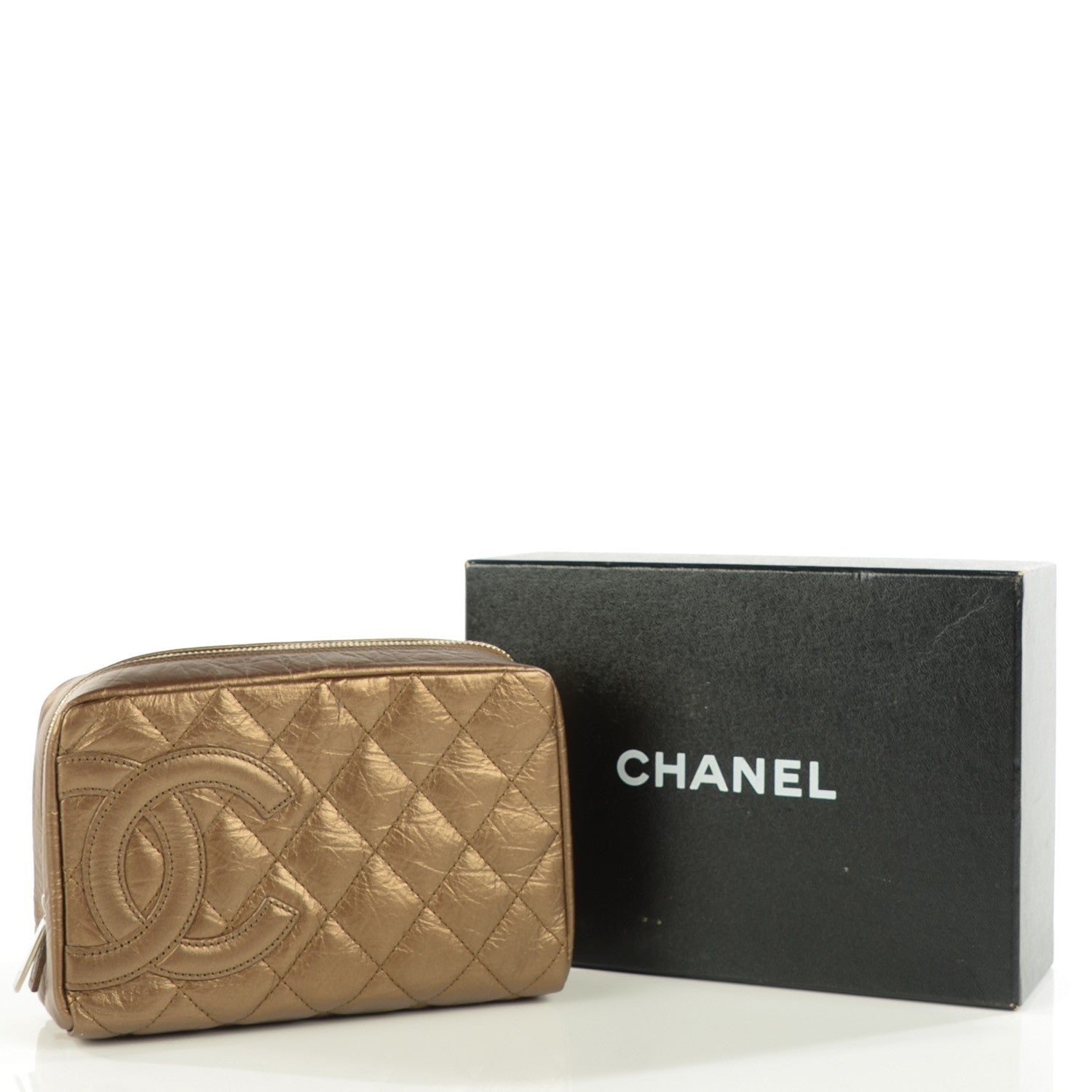 Chanel Aged Metallic Calfskin Quilted Cambon Cosmetic Case Bronze 5 of 8