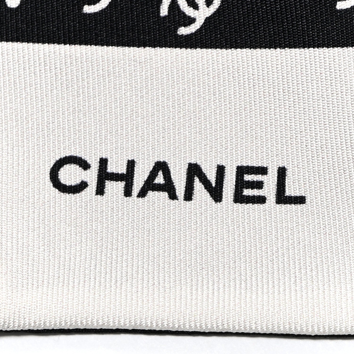 Chanel Silk CC Slim Bandeau Scarf Black Ecru 2 of 10