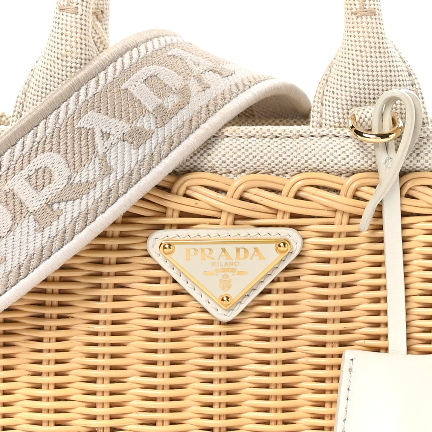 Wicker Canvas Mini Tote Tan White