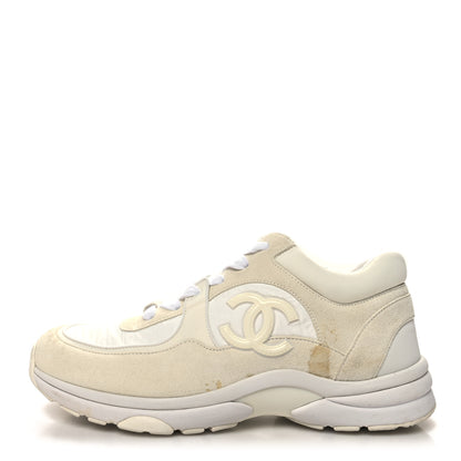 Chanel Suede Calfskin Fabric CC Sneakers 40 White 1 of 11