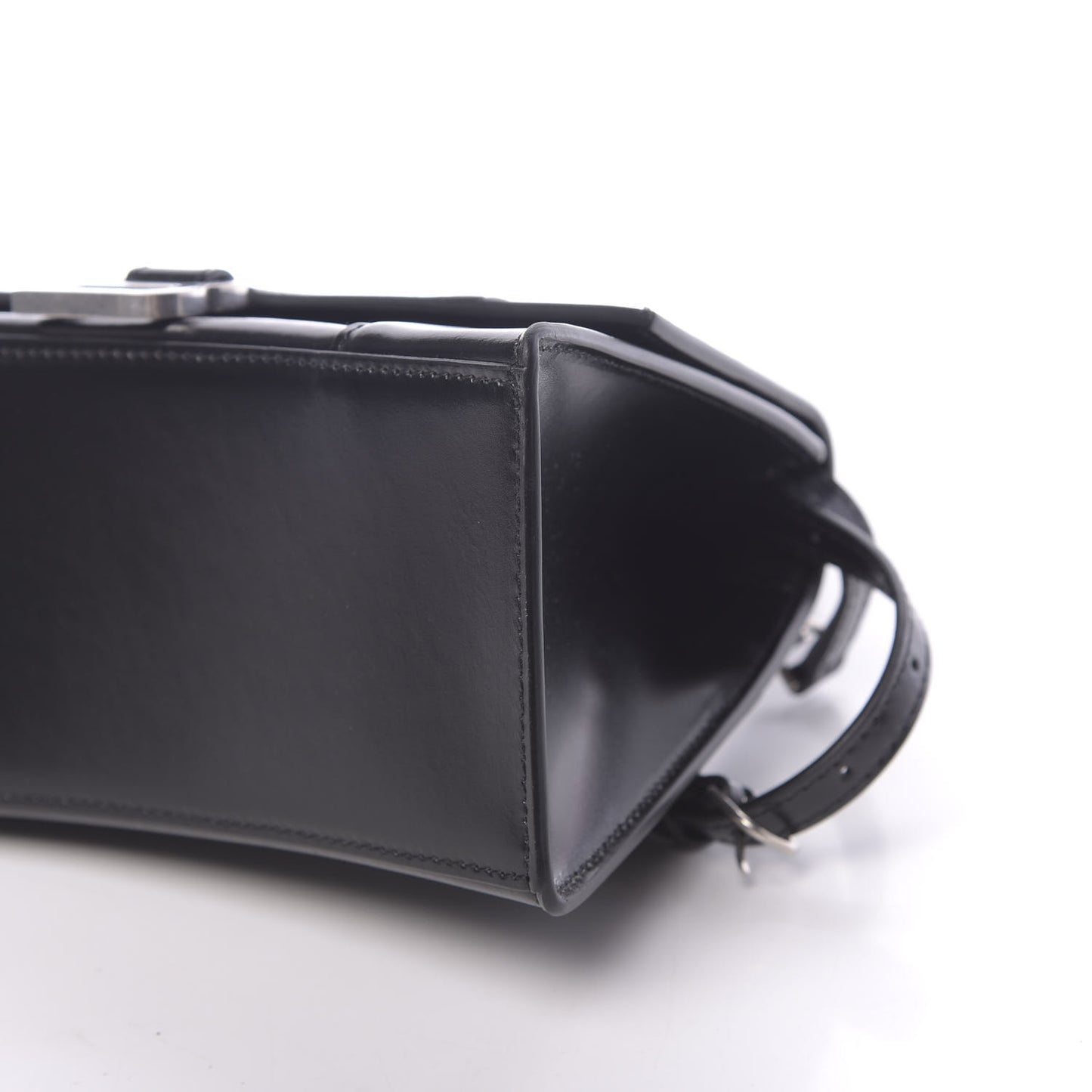 Shiny Box Calfskin Graffiti Logo Small Hourglass Top Handle Bag Black Silver