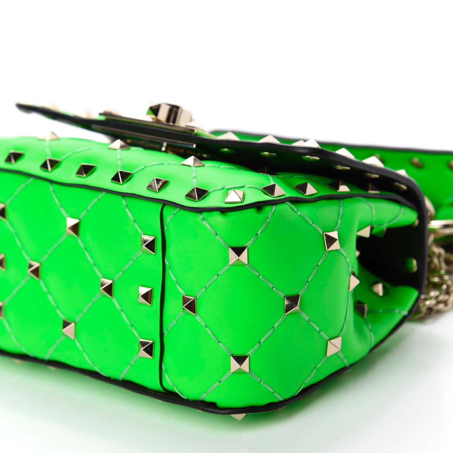 Calfskin Micro Rockstud Spike Shoulder Bag Fluo Green