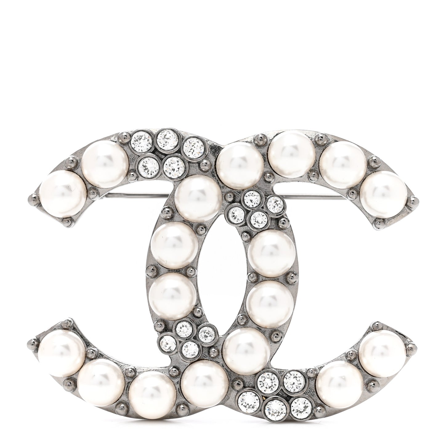 Pearl Crystal CC Brooch Ruthenium